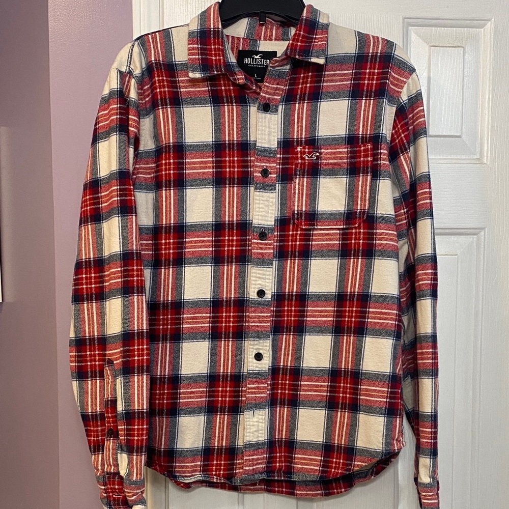 Hollister Men's Red and Blue Plaid Shirt